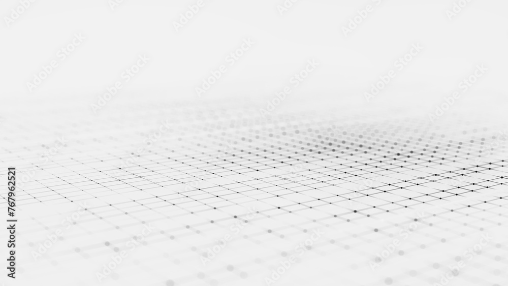 Poster abstract perspective white grid. wireframe landscape with dots and lines. 3d rendering.