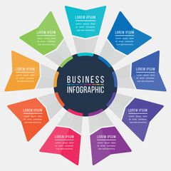 Infographic design circle 9 steps, objects, options or elements business information colored