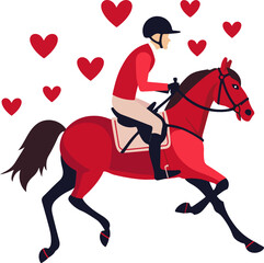 Horse rider. Vector illustration of happy character with hearts in cartoon flat vector style isolated.