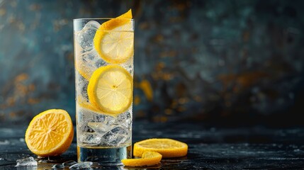 Close Up of Water Glass With Orange Slice