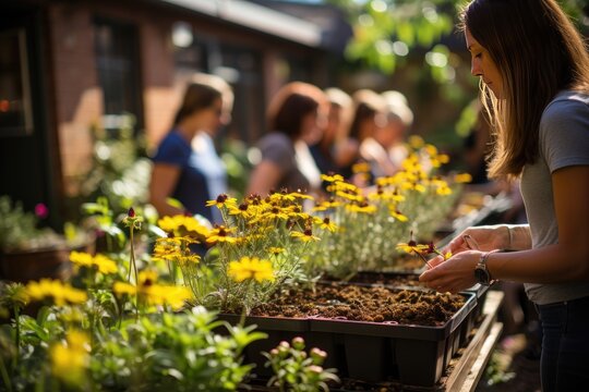 Bee leads gardening workshop for pollinators., generative IA