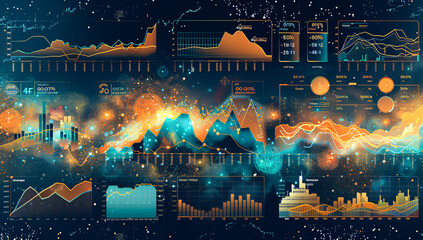 Corporate Finance and Market Strategy, Blue Toned Cityscape and Financial Charts