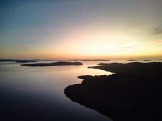 Fototapeta premium Drone view of Islands in Coron with beautiful sunset. Palawan. Philippines.