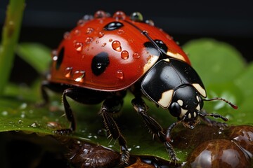 PREDATOR ladybug in action, protecting plants., generative IA