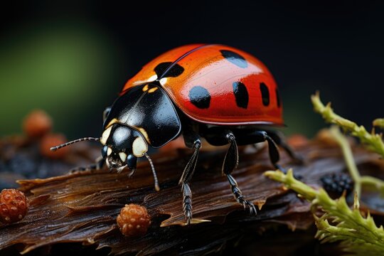 Colorful ladybug gently rests on sheet., generative IA