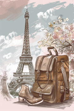Creative illustration of the Eiffel tower in Paris in different fashion styles. postcard
