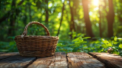 Basket on Wooden Table