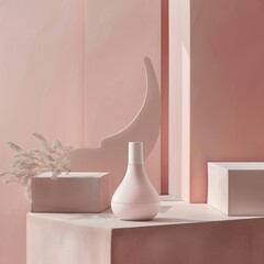 A vase with a flower in it sits on a pink background
