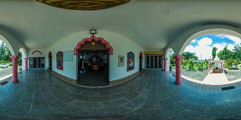 360 panorama of Shiv Kalyan Vath Mandir is a vividly coloured Tamil temple in Grand Baie, Mauritius