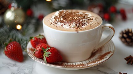 Obraz na płótnie Canvas Hot Chocolate With Whipped Cream and Strawberries