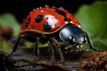 Ladybug protecting plants in educational design., generative IA - obrazy, fototapety, plakaty