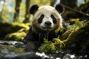 Wandaufkleber Ecological panda in its natural habitat., generative IA © JONATAS