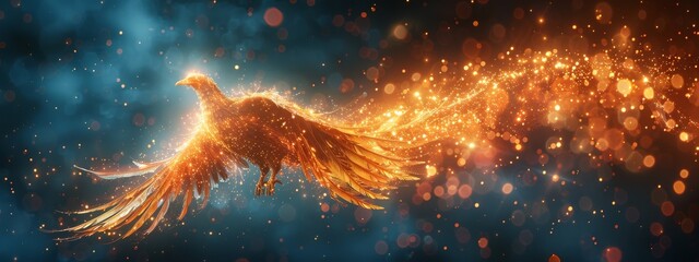 A digital phoenix rising from the ashes of a cyber attack, rejuvenated by GenAI, symbolizing resilience and renewal in cybersecurity. - obrazy, fototapety, plakaty