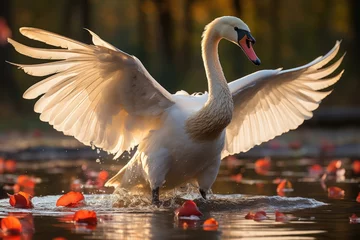 Raamstickers Majestic white swan in natural refuge., generative IA © JONATAS