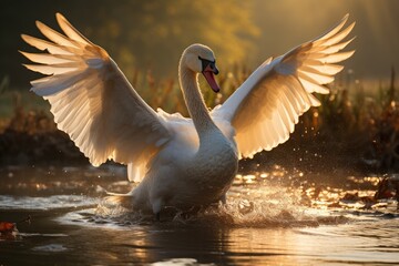 Majestic white swan in natural refuge., generative IA