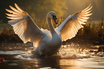 Fotobehang Majestic white swan in natural refuge., generative IA © JONATAS