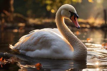 Keuken foto achterwand Majestic swan slides in urban park., generative IA © JONATAS