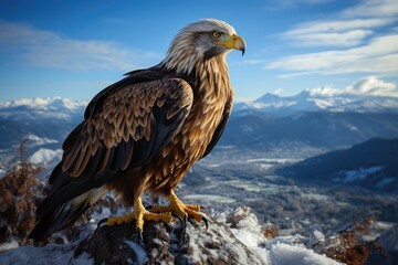 Majesticreal eagle at the top of the mountain., generative IA