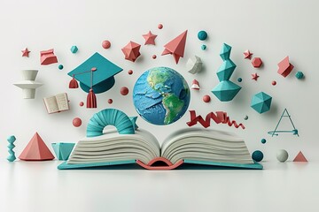 3D render of floating elements related to education