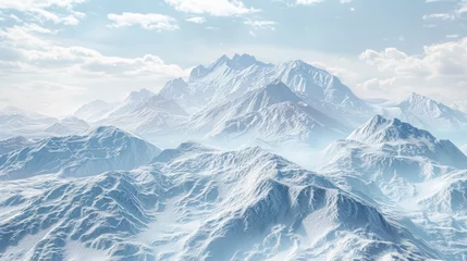 Papier Peint photo autocollant Bleu clair Snowy Mountain Range Painting, outdoors