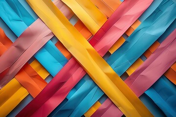 a close-up of a colorful wall with many different colored ribbons, A colorful frame made of colored paper strips, with a white background - obrazy, fototapety, plakaty