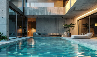 Luxurious poolside lounge in modern villa