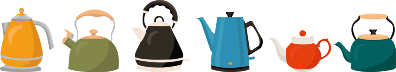 set of teapots in flat style, on a white background vector