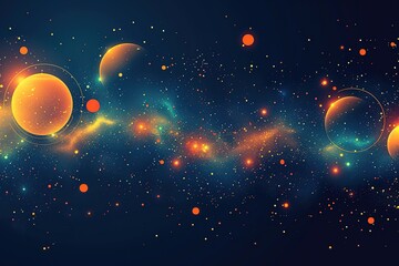 a group of orange spheres floating in space with stars