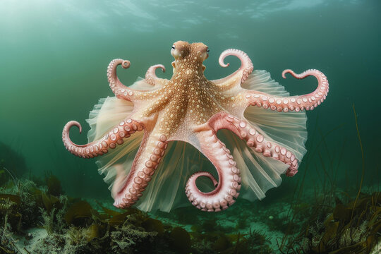Octopus underwater in sea with ballerina dancing outfit costume