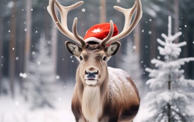 reindeer, christmas, santa, hat
