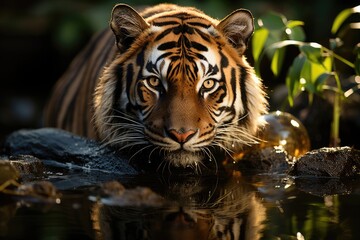 Sculpidal tiger symbolizes animal preservation., generative IA