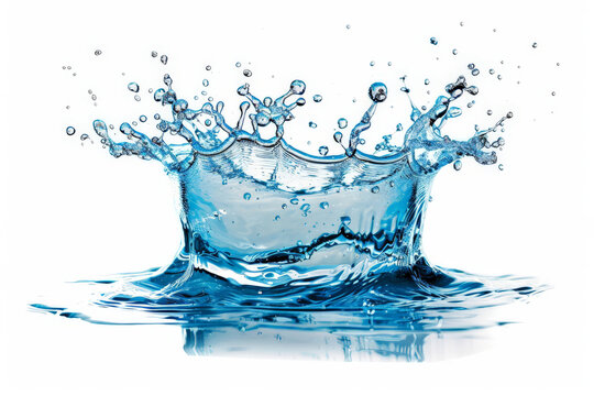 Water splashes isolated on a white background, sparks of blue water,close up Fresh water splash, water flow  