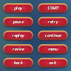 Set of red buttons with editable text effect for mobile games game interface ui buttons set