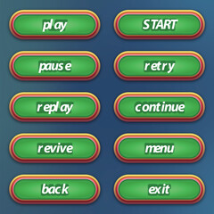 Set of green buttons with editable text effect for mobile games game interface ui buttons set