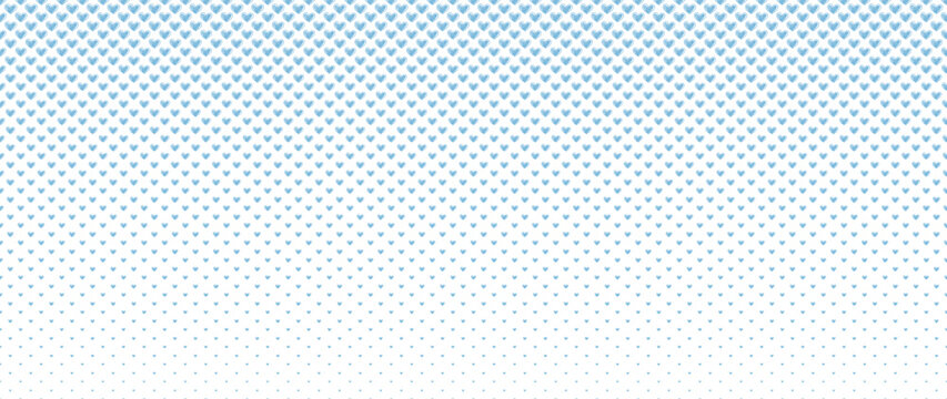 Blended  doodle blue heart on white for pattern and background, halftone effect, Valentine's background