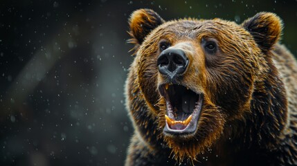 Large Brown Bear Standing in the Rain - obrazy, fototapety, plakaty