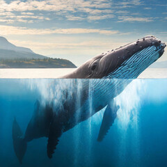 물위에 올라와 숨을 쉬고 있는 커다란 고래