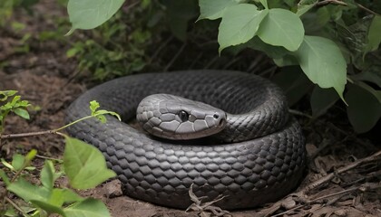 A Coiled Cobra Resting Beneath A Bush