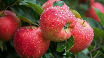 Cluster of Ripe Apples Hanging on Tree