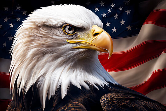 White eagle on the background of the American flag. 