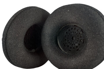 Closeup photo of old style black studio headphones, Melodic past: Isolated old headphones embody the spirit of retro audio