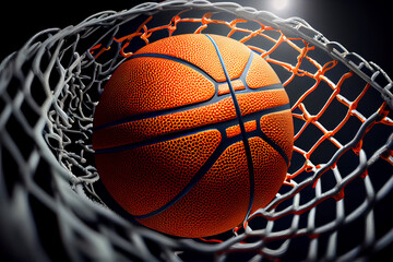 Basketball in the basket. View from the top. 