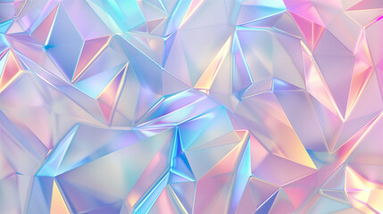 Pastel Gradient Holographic Neon Background. 3d Abstract Hologram Triangles Floating in Glass-like Colorful Wallpaper.