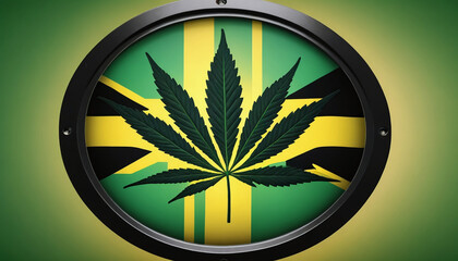 Jamaican Flag Round Frame, Cannabis Concept