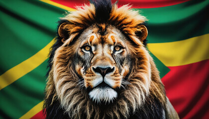 Lion On African Flag For Reggae And Legalization
