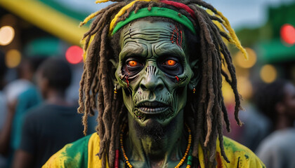 Tech-Themed Sad Rasta Zombie In Jamaican Colors