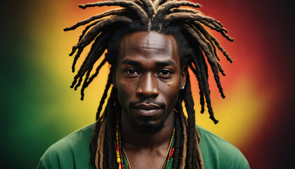 African Man With Dreadlocks On Reggae Backdrop