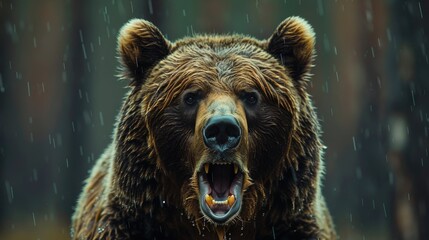 Fototapeta premium Large Brown Bear Standing in the Rain