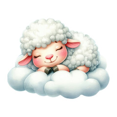 Sheep on the clouds. Watercolor illustration