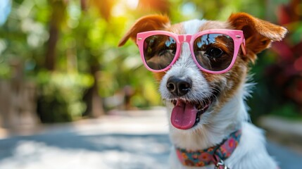 Brown Dog Wearing Sunglasses in Field